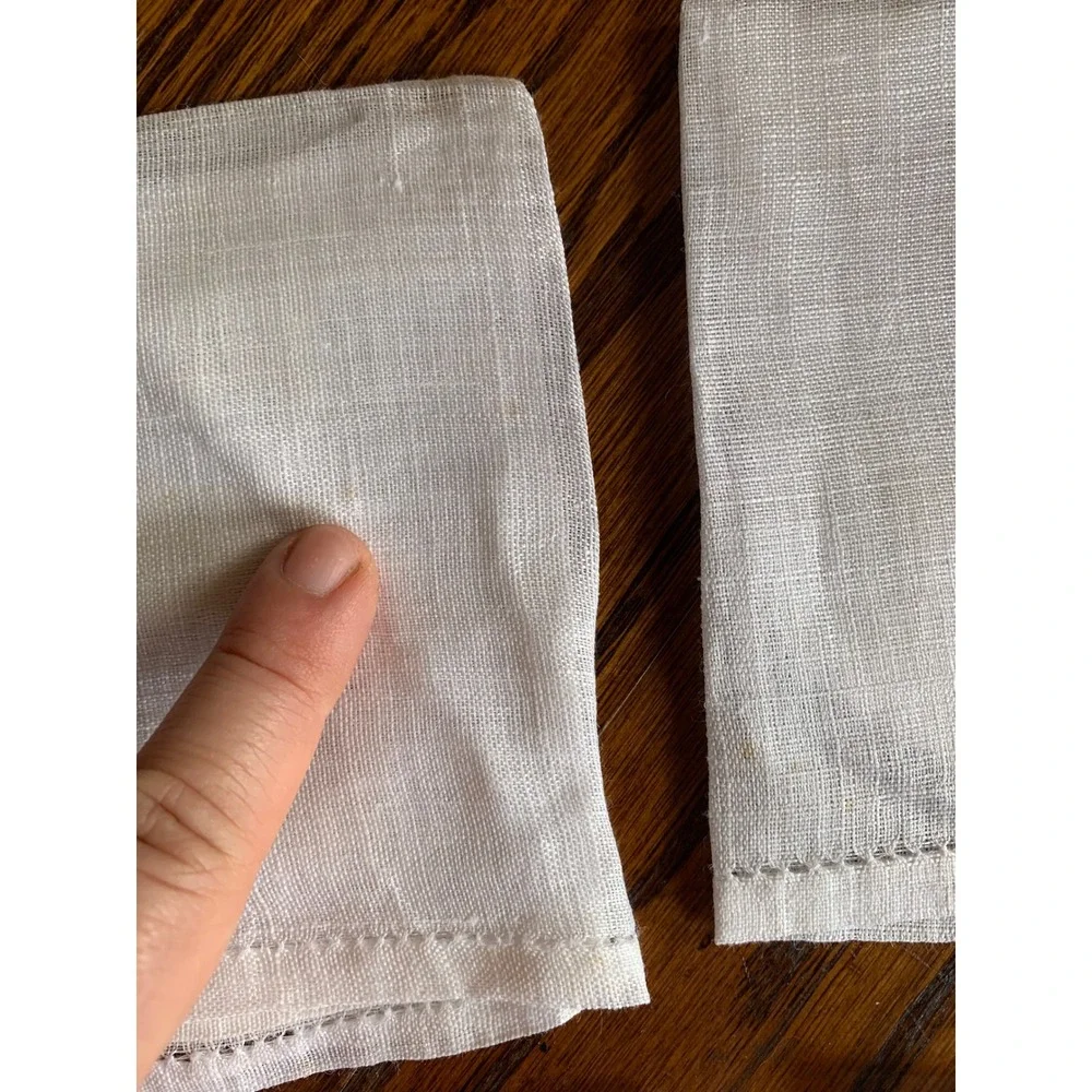 Vintage White Linen Cocktail Napkins Set of 4 Hand Embroidered Floral Lace 5x5